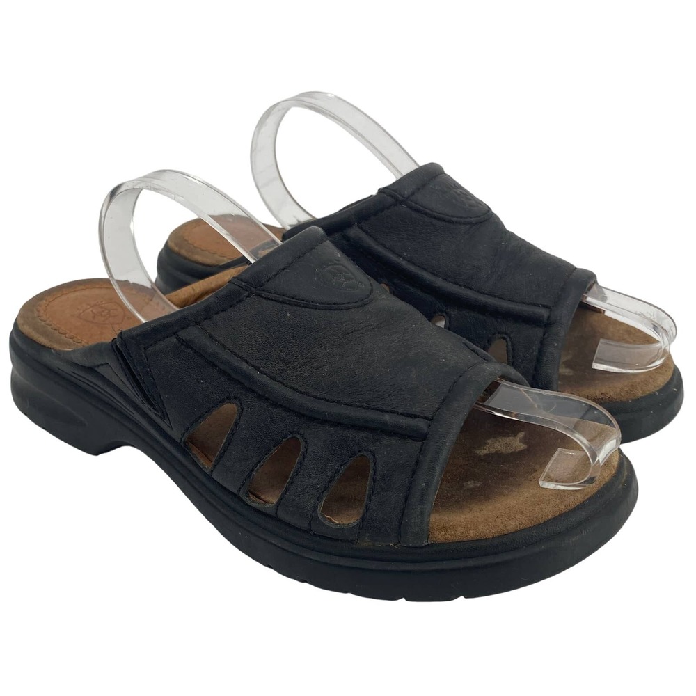Ariat women 6.5B  black/ brown leather slide open toe sandals
